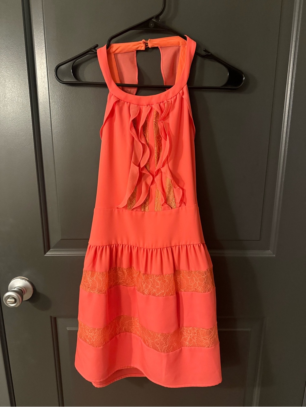 BCBG Coral Halter Ruffle Mini Dress